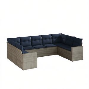 Ensemble de canapés de patio en polyrotin gris avec coussins, 9 pièces, mobilier de jardin, sièges d'extérieur, design contemporain - Product Image 1