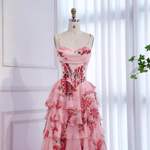 Serene Hill LA73541 Elegante Vestido <span class=keywords><strong>de</strong></span> Noche/Fiesta sin Tirantes con Estampado Floral Rosa y Volantes para Mujer 2026 - Product Image 2