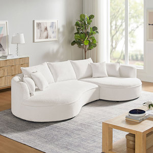 Canapé moderne blanc incurvé convertible et inclinable avec structure métallique de forme ingénieuse et revêtement en tissu pour salon, hôtel, chambre à coucher - Product Image 2