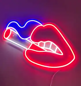 Dudaklar sigara sıvı Neon burcu el işi Neon ışık ev odası dekor Neon duvar sanatı seksi