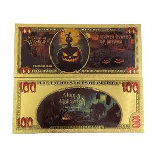 5 Craft Gifts Halloween Pumpkin Card Ticket Plastic Gold Foil Electroplated Banknote - Product Image 1