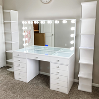 Table de toilette moderne Runwood blanche avec miroir LED Hollywood, tiroirs et station de charge pour petite chambre