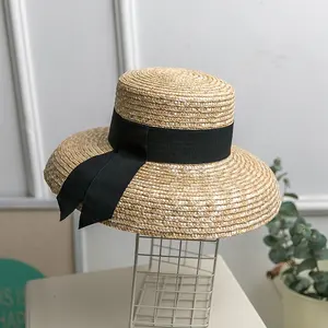 Vendita calda 2023 moda Trendy protezione solare estate spiaggia donne cappello all'ingrosso paglia all'aperto per signora ragazza Boter cappello piatto