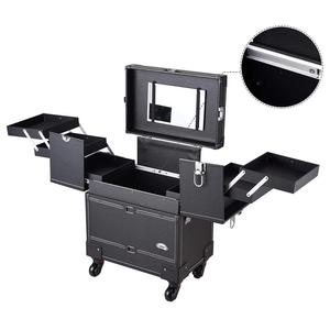 Aluminum Hard Professional Trolley Nail Polish Cosmetic Display <strong>Makeup</strong> <strong>case</strong> Box <strong>on</strong> <strong>Wheels</strong> With Lock Brake - Product Image 3
