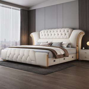 <span class=keywords><strong>Lit</strong></span> de luxe blanc super grand pour chambre double, design moderne, tête de <span class=keywords><strong>lit</strong></span> en cuir capitonnée, taille king ou queen - Product Image 1