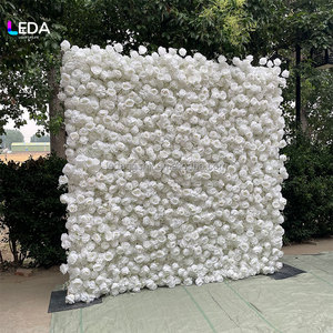 LEDA Customized White Rose Baby's Breath 3D <b>Flower</b> <b>Wall</b> Handmade Silk Artificial Wedding Backdrop Soft Effect - Product Image 2