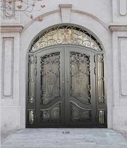Puertas de Acero Arqueadas de Lujo Personalizadas <span class=keywords><strong>2023</strong></span>, Diseño de Puerta de Hierro Forjado Chino con Vidrio Artesanal para Villa - Product Image 3
