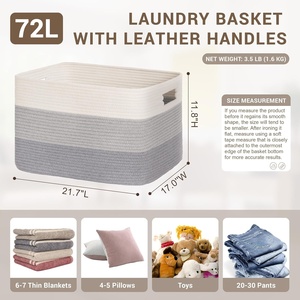 Panier <span class=keywords><strong>à</strong></span> <span class=keywords><strong>linge</strong></span> pliable en <span class=keywords><strong>corde</strong></span> tressée de 72 L avec poignées en cuir pour le salon - Product Image 2