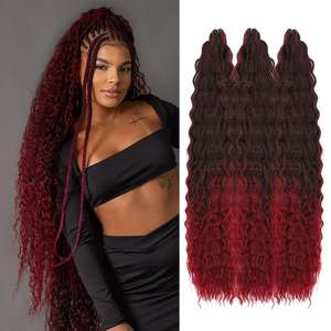 <span class=keywords><strong>Cheveux</strong></span> synthétiques à crocheter, ondulation d'<span class=keywords><strong>eau</strong></span> longue, couleur ombrée bordeaux, ondulation profonde, <span class=keywords><strong>bouclés</strong></span>, pour femmes noires - Product Image 1