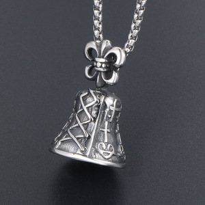 Collar con Colgante de Campana Antigua Estilo Chino, Plata Tibetana, Accesorio Rock para Hombre SP545 - Product Image 3