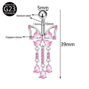 Joli <span class=keywords><strong>piercing</strong></span> de <span class=keywords><strong>nombril</strong></span> OEM en titane, série rose, avec zircon, motifs chat, papillon, ailes d'<span class=keywords><strong>ange</strong></span>, pour filles, vente en gros - Product Image 2