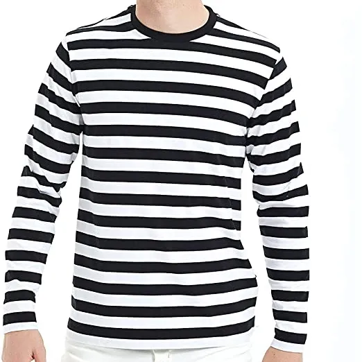Homens casuais tarja personalizado 95% algodão 5% spandex manga longa pullover em torno do pescoço da camisa de t