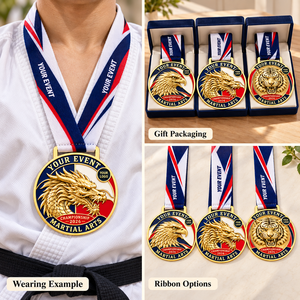 Médailles de compétition sportive personnalisées Aigle Dragon Tigre, récompenses de championnat d'arts martiaux avec logo et rubans personnalisés OEM ODM - Product Image 3