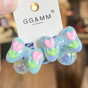 Nuevo diseño 2 uds/set elegantes Aldabas bandas de goma para el cabello bebé hecho a mano Graffiti flor lazos cuentas niños lazos para el cabello accesorios para el cabello - Product Image 5