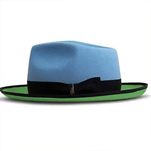Blue Green Wool Fedora <b>Hat</b> With Black Band 56-58CM Unisex Adult Casual European Style - Product Image 1