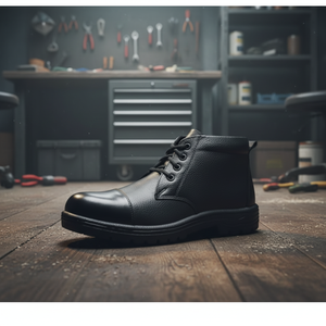 Chaussures de sécurité modernes en cuir véritable pour hommes, construction robuste, semelle solide, à lacets, style industriel, usage quotidien au travail. - Product Image 1