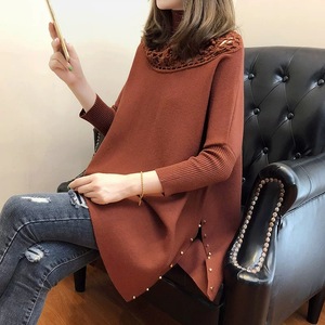<span class=keywords><strong>Pull</strong></span>-over ajouré à <span class=keywords><strong>perles</strong></span> pour femmes, poncho à manches longues, en tricot, ample, dernière collection - Product Image 5