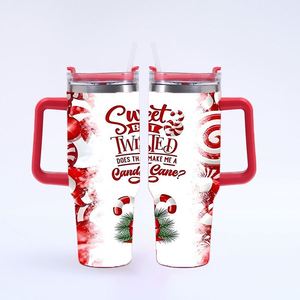 Christmas Gift 40OZ Custom Color Travel Vacuum <b>Flasks</b> Coating Stainless Steel Tumbler <b>with</b> Handle and <b>Straw</b> Mugs - Product Image 3