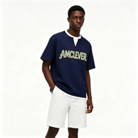 AMCLEVER Grosir Kaos Katun 100% 200GSM Pria Wanita Warna Blok Berlapis Longgar Custom Logo Pesanan Massal untuk Pakaian Tim Kasual