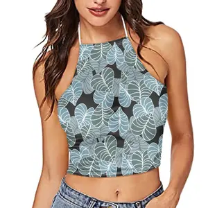 Low Price Wholesale Women's Halter Top With Backless Hawaii Taro Kalo Leaves Print Sexy Navel-Baring Sling Hot Girl Style