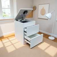 Meuble de rangement en bois avec compartiment secret, tiroir dissimulé, design à trois niveaux, serrure électronique, style moderne pour salle de bain et salon