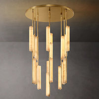 Lustre de hall rond en laiton de 40 pouces, finition dorée, luxe, haute qualité, lustres en albâtre d'Espagne pour villa