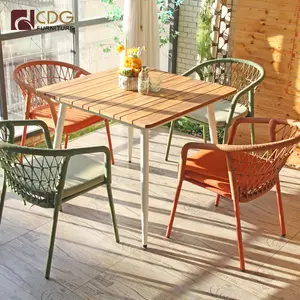 Mesa de centro cuadrada de aluminio al aire libre restaurante mesa de comedor mesa de madera de fresno