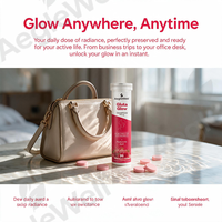 AegleWell Comprimés Effervescents au Glutathion Saveur Fraise 500mg 20 Comprimés avec Acide Hyaluronique Complément Alimentaire pour l'Éclat de la Peau