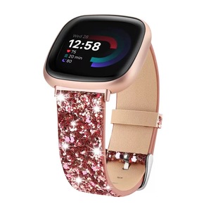 Bracelet de <span class=keywords><strong>montre</strong></span> en cuir scintillant pour femmes Fitbit <span class=keywords><strong>Versa</strong></span> 4/<span class=keywords><strong>3</strong></span>/Sense 2 avec boucle papillon (or rose) - Product Image 2
