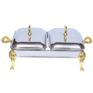 Recipientes para Buffet de Acero Inoxidable con Doble Fondo de Vidrio y Estufa de Alcohol para Catering en Restaurantes - Product Image 2