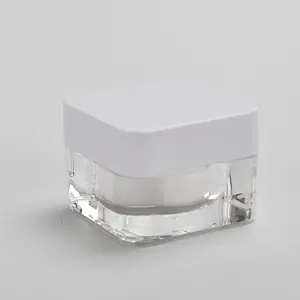 Transparent body with white caps jars containers applicators for cream cosmetic facets