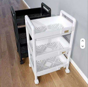Black Plastic Rolling Utility Cart with Handle Multi-Functional <b>Trolley</b> for Office Living Room Salon Movable Storage Organizer - Product Image 3