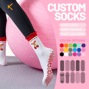 Chaussettes de yoga imprimées fruits pour femmes, antidérapantes, à volants, pour Pilates et fitness, avec picots de maintien, vente en gros - Product Image 1