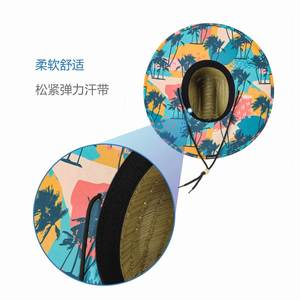 Custom Logo Brand Beach Surf Cap Men's Lifeguard <b>Straw</b> <b>Hat</b> Floral Print Summer Protection <b>Straw</b> <b>Hat</b> With Underbrim Print - Product Image 6