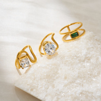 Dazan New HOT INS Trendy 18k PVD Plaqué Or Acier Inoxydable Vintage Poli Carré Vert Zircon Minuscule Double Dame Anneau