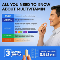 Multivitamines pour hommes adultes, capsules à 46 composants, vitamines B, D, K2, C, E, minéraux clés (zinc, iode) pour la gestion de l'énergie