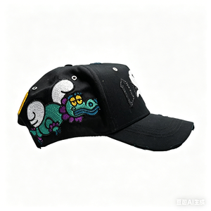 Cappello a 5 Pannelli G5 S4D per Ragazzi, Nero su Nero, Edizione Limitata, Visiera Urbana per Giornate Nuvolose, Logo Sad Smile Face - Product Image 3