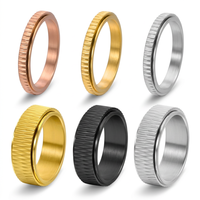 Bague rotative anti-stress en acier inoxydable avec rainures gravées à coupe diagonale, plaqué PVD, pour hommes et femmes