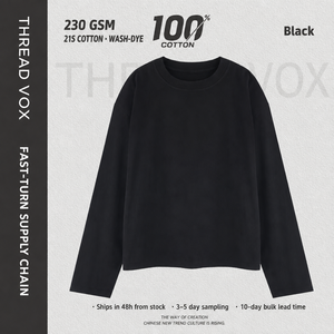 THREAD VOX OEM Custom Batik Washed Distressed Long Sleeve <strong>T</strong>-<strong>Shirt</strong>,230GSM Oversized Blank Tee for Print &amp; Embroidery - Product Image 2