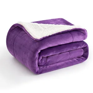 Custom Other Blanket Fleece Sherpa Twin Thick Blanket Flannel And Wool Plush Purple Blankets For Winter