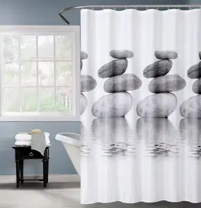두꺼운 디지털 인쇄 꽃 디자인 욕실 샤워 커튼 방수 샤워 커튼 및 러그 세트