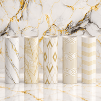 Papier peint autocollant blanc à motif feuille d'or 60x60cm avec surface en PET et mousse IXPE pour murs intérieurs