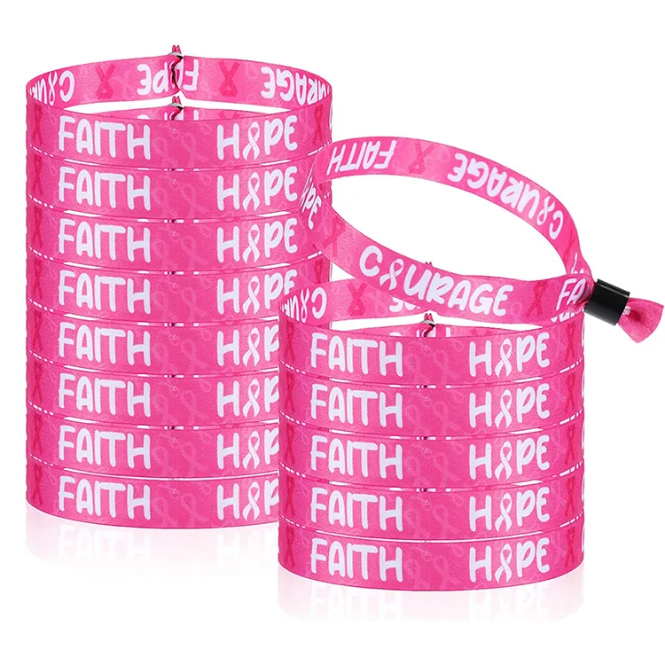 Hersteller benutzer definierte besten elastischen Armbänder rosa Stoff gewebt Armband ein Paar Brustkrebs Armband Femme für Koreanisch