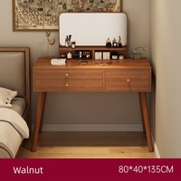 Table de toilette moderne du milieu du siècle en bois de bouleau avec miroir éclairé et tiroirs de rangement pour petites chambres