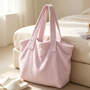 Bolsa de Playa de Tela de Rizo al por Mayor, Bolsa de Toalla de Algodón Suave Multiusos, Bolso de Hombro para Mujer para Viajes - Product Image 3
