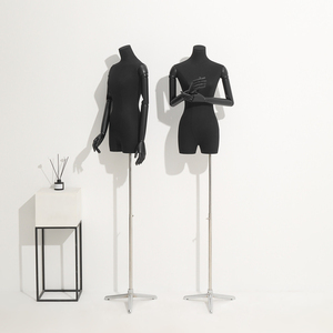 <span class=keywords><strong>Mannequin</strong></span> <span class=keywords><strong>buste</strong></span> femme en tissu noir, torse mince avec bras articulés pour présentation de vêtements féminins en magasin - Product Image 4
