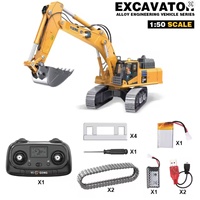 Mini Excavadora Metálica 970 a Escala 1/50, Modelo de Simulación RC Listo para Usar, Cable USB, Luz y Sonido, Control Remoto de 25-30m, Volcador Profesional