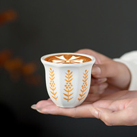 100/180/250Ml Cangkir Espresso Pola Bunga Seni Cangkir Kopi Mug Kopi Latte Cangkir Keramik Genggam Cangkir Teh Cappuccino Hadiah Natal