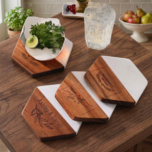 Sous-verres de luxe en bois d'acacia épissé, forme hexagonale, diamètre 100 mm, résistants à la chaleur, écologiques, faits à la main - Product Image 4