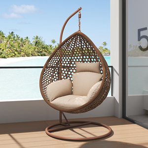 Fulin Bán Buôn Đồ nội thất sân vườn ngoài trời đu ghế trứng hình mây wicker treo ghế với kim loại đứng - Product Image 4